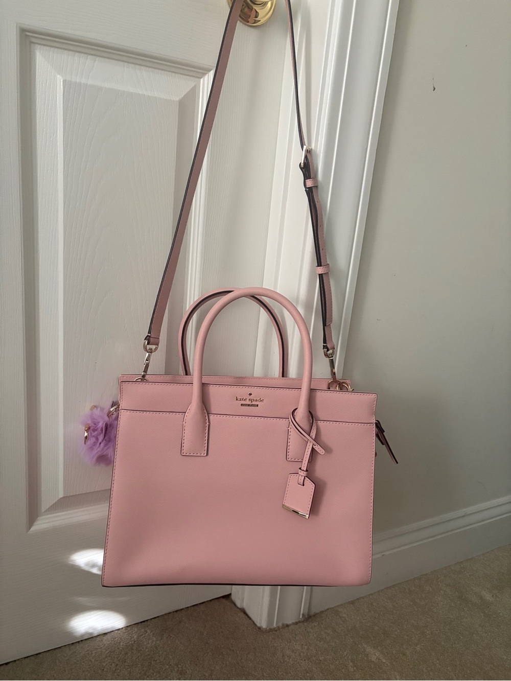 Kate Spade Blush Pink Leather Tote with Pom Charm - Picture 6 of 11